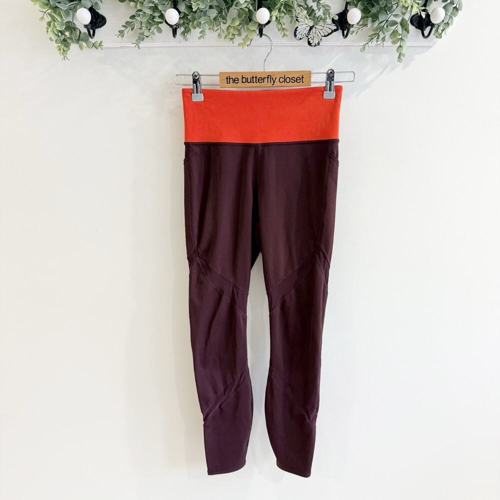 Athleta Leggings Tenacity 7/8 Tight Powerlift Burgundy Orange Colorblock Size S